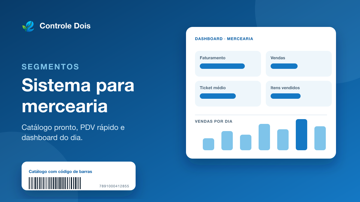 Ilustração com o painel de vendas da mercearia, o carrinho do PDV e o leitor de código de barras
